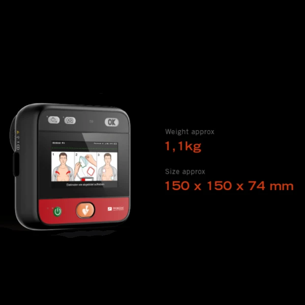 Primedic Heartsave myPAD hjärtstartare 15 x 15 cm och väger 1,1 kg